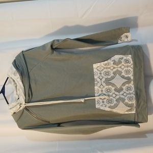 Vanilla Bay, Jina's Solid Knit Lace Con Dual Hoodie Small/Sage Green